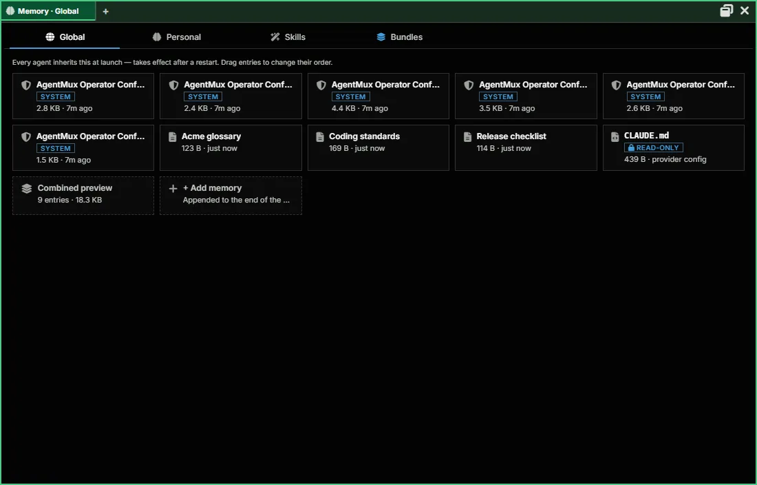 Global Memory: entries every agent starts with.